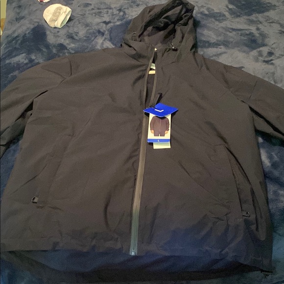 Calvin Klein Black Raincoat with Hood and Zipper True Navy Color - Picture 1 of 6